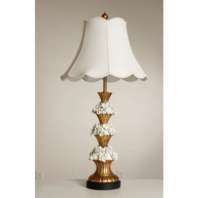 High Quality Vintage Tiered Gilt Metal and Ceramic Flower Table Lamp