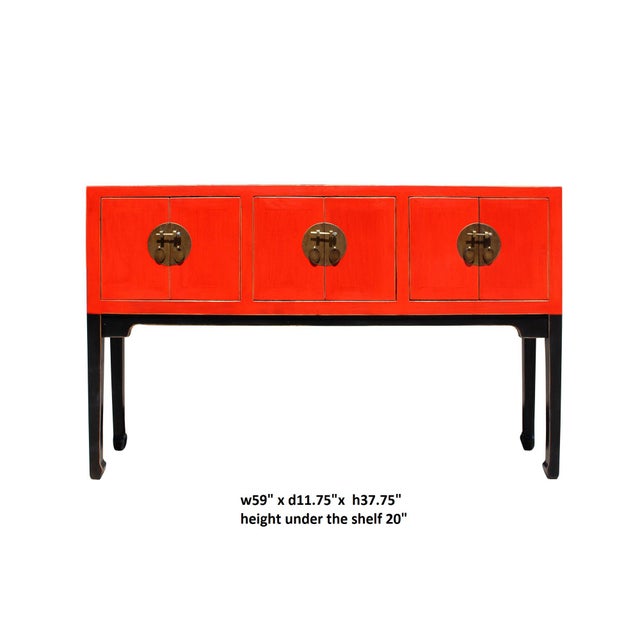 Chinese Oriental Red Black Tall Narrow Side Console Foyer Table