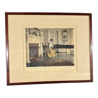 Vintage Wallace Nutting Interior Scene Colored Litho Print the Spinnet Corner For Sale
