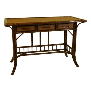 Vintage Burnt Bamboo Desk For Sale