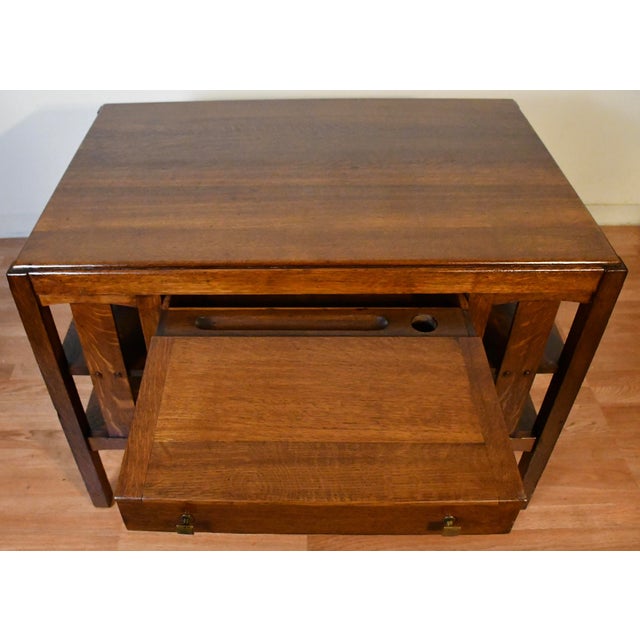 1900s Antique Mission Arts & Crafts Solid Tiger Oak Office Desk / Writing Desk For Sale - Image 9 of 16