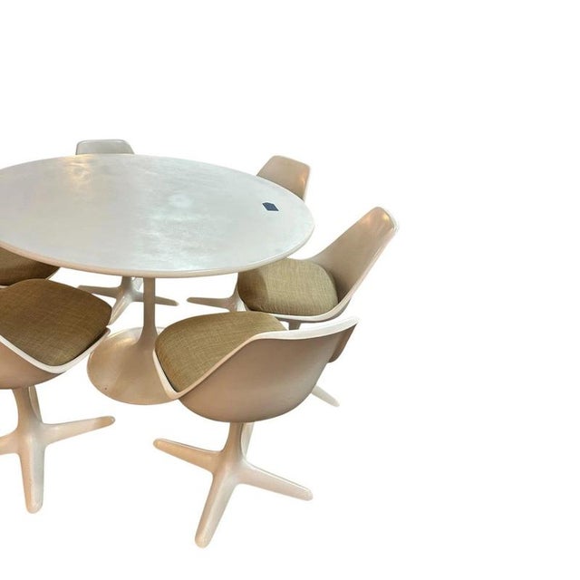 Tulip Dining Set with Round Pedestal Table and Swivel Chairs by Maurice Burke for Arkana, 1960s, Set of 7 For Sale - Image 6 of 11