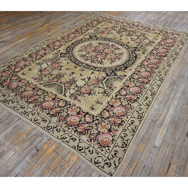 1850s Ivory Pink Antique Besserabian Kilim Flatweave Carpet Floral Medallion Rug For Sale - Image 11 of 12