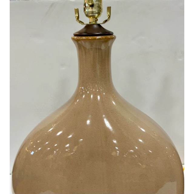Modern Modern Taupe Glaze Ceramic Dudley Table Lamps Pair For Sale - Image 3 of 5