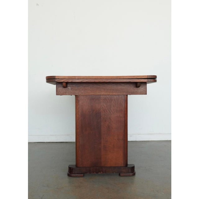 Wood Antique Tiger Oak Draw-Leaf Dining Table For Sale - Image 7 of 14