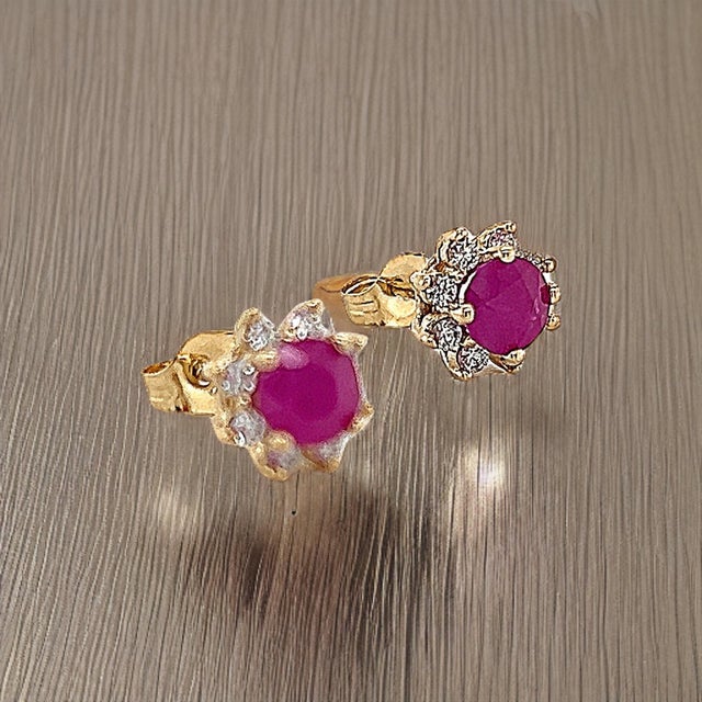 Natural Ruby Diamond Earrings 14k Gold 1.25 TCW Certified For Sale - Image 4 of 14
