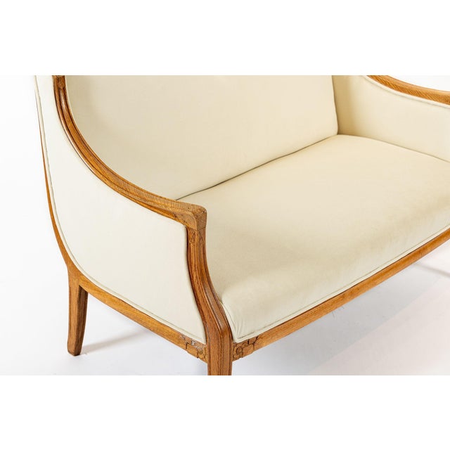Antique French Art Deco Two-Seat Loveseat Sofa With Cream Upholstery, 1940s For Sale - Image 9 of 12