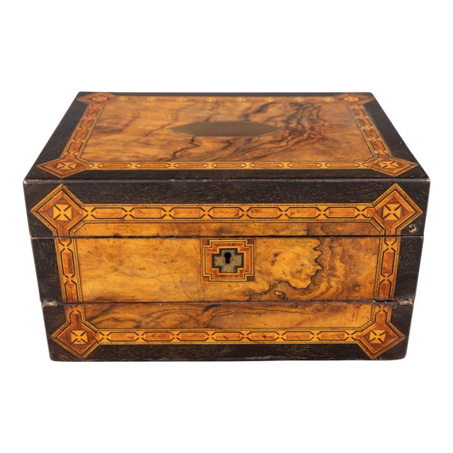 19th Century English Burl Walnut Tunbridge Writing Slope Box For Sale