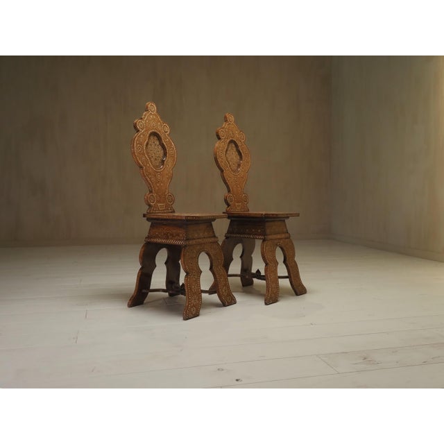 Antique North Italian Geometric Sgabello Hall Chairs, 1800s, Set of 2 For Sale - Image 11 of 13