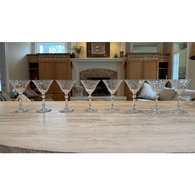 Mid 20th Century 1940s Vintage Hand Blown Crystal Stemmed Cocktail Glasses - Set of 6 For Sale - Image 5 of 8