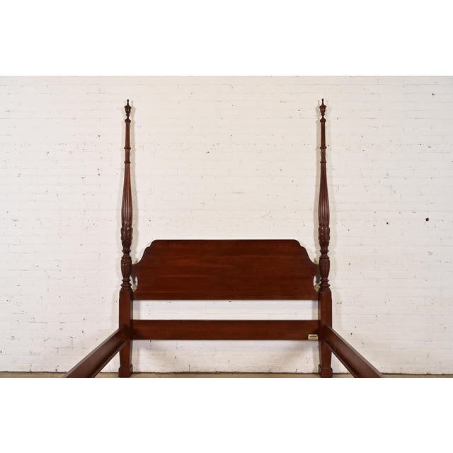 Late 20th Century Ethan Allen Georgian Carved Solid Cherry Wood Queen Size Poster Bed For Sale - Image 5 of 13