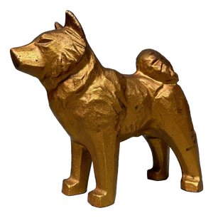 Vintage Gold-Coloured Metal Japanese Dog Statue, 1960s