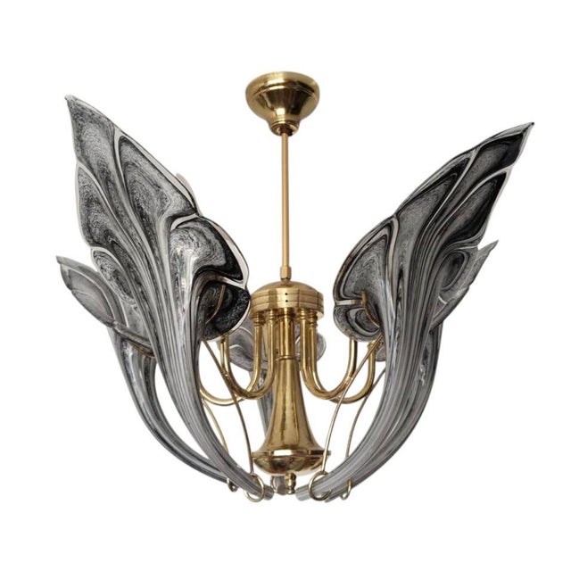 Vintage Black Murano Glass Vintage Chandelier, Lily Floral 1980s 5-Light Flush Mount For Sale - Image 13 of 13