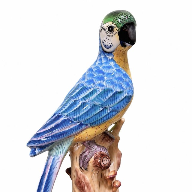 Lovely vintage pair of hand-painted porcelain parrot/bird figurines, circa mid-20th century. Beautifully detailed in...