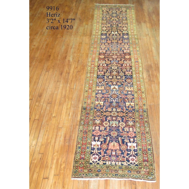Geometric early 20th century long Persian Heriz Runner Measures: 3'2'' x 14'7''.