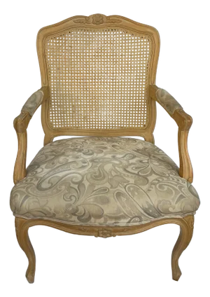 Late 20th Century French Provincial Louis XV Style Cane Back Accent Arm Chair