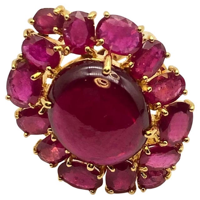 Bochic "Orient" Vintage 50 Carat Natural Multi Ruby Ring Set 18K Gold &Silver For Sale - Image 15 of 18