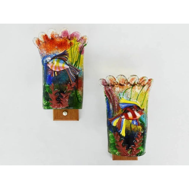 Massive Colored Murano Glass Aquario Wall Lights by Archimede Seguso for Seguso, 1960, Set of 2 For Sale - Image 9 of 9