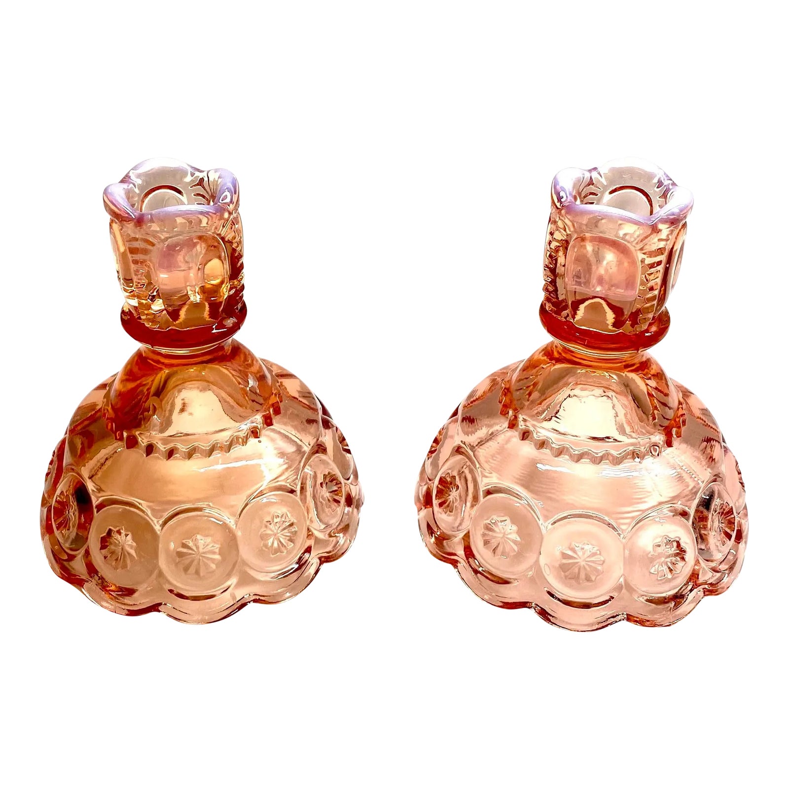 Mid 20th Century Pink Depression Glass Candlesticks Set of 2 Chairish