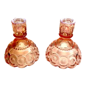 Mid 20th Century Pink Depression Glass Candlesticks - Set of 2