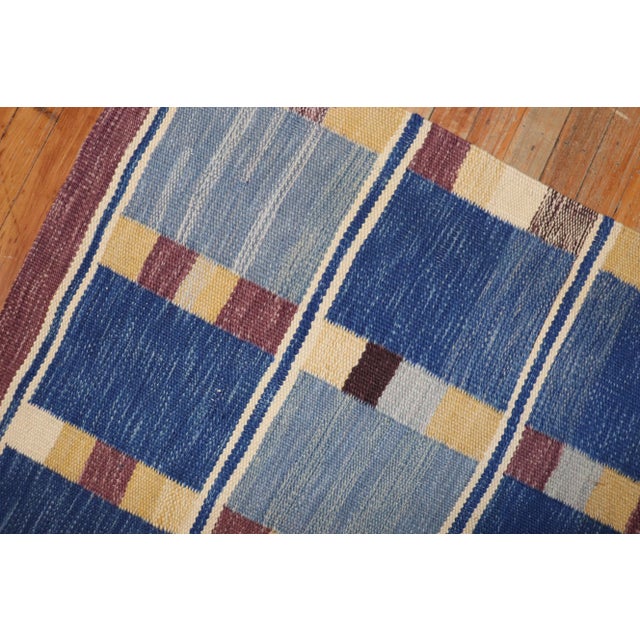 Blue Scandinavian Kilim, 3' X 3'7'' For Sale - Image 8 of 9