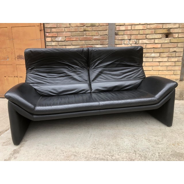 Three-Seater Sofa in Black Genuine Leather by Hans Kaufeld for de Sede, 1980s For Sale - Image 6 of 10