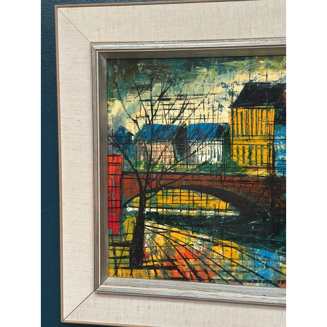 Sigma, City Motif with Bridge, 1960s, Oil on Canvas, Framed For Sale - Image 16 of 18