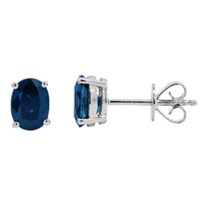 2.15 Carat Oval Cut Natural Sapphire 14k Gold Hypoallergenic Stud Earrings - 2 Pieces