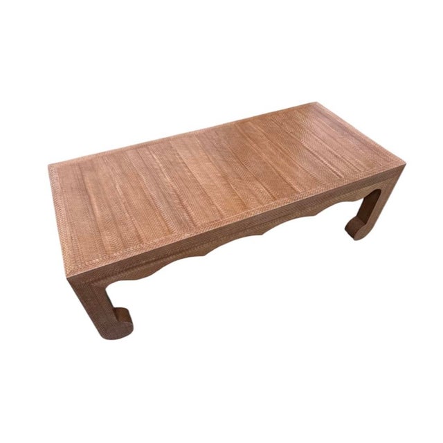 Snakeskin rectangular Coffee Table. Ming style detailing to legs and sides. Wrapped in warm toffee cobra skin.