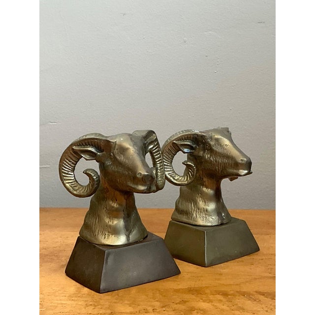 Vintage Brass Ram Bust Bookends - A Pair For Sale - Image 12 of 18