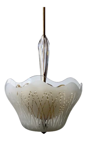 1940s Etched Double Glass Shade Chandelier by Orrefors
