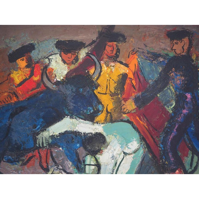 Pierre Ambrogiani, The Arrival of the Bull, Signed Oil on Canvas For Sale - Image 4 of 18