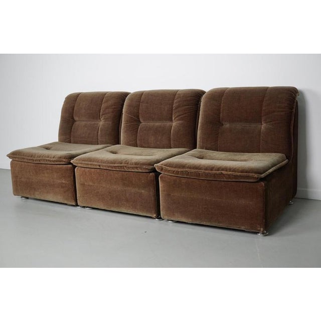 Vintage Brown and Green Velvet Modular Sofa, Set of 3 For Sale - Image 6 of 16