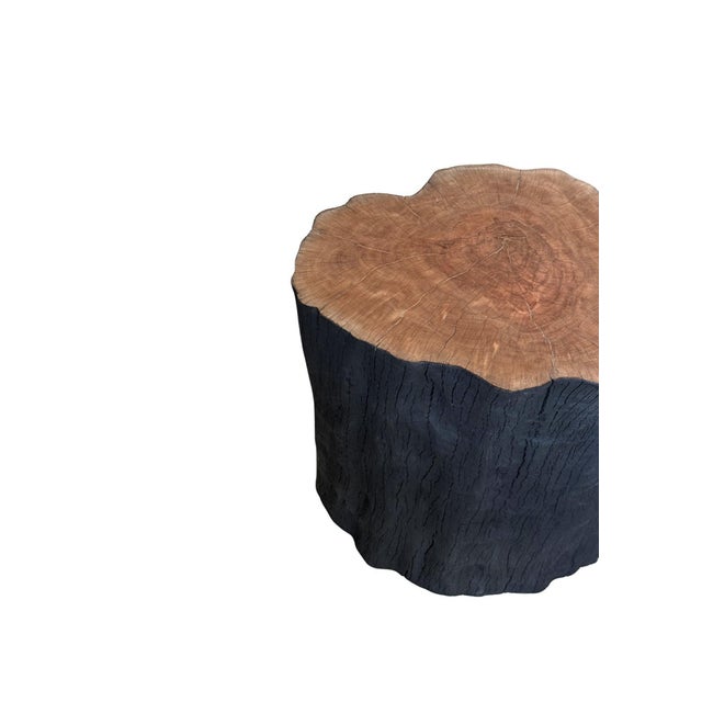 Contemporary Natural Solid Lychee Wood Side Table Charred & Natural Finish, Modern Organic For Sale - Image 3 of 7