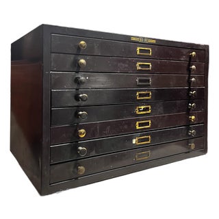 Antique Metal Eight Drawer Watchmaker’s Cabinet or Storage Drawers | E & J Swigart Co + Fancy Crystals B & B For Sale