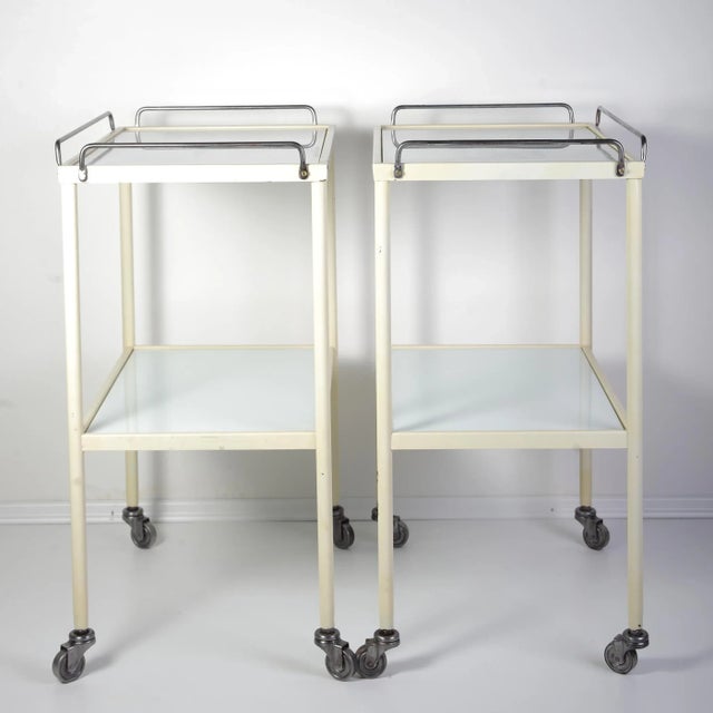 Industrial Mid-Century Opaxit Glass Medical Trolley Set of 2, 1960s For Sale - Image 3 of 16