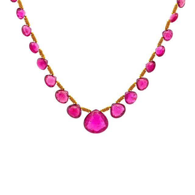 Vintage Gia Certified 120 Carat Pear-Shape Pink Rubellite Tourmaline Necklace For Sale