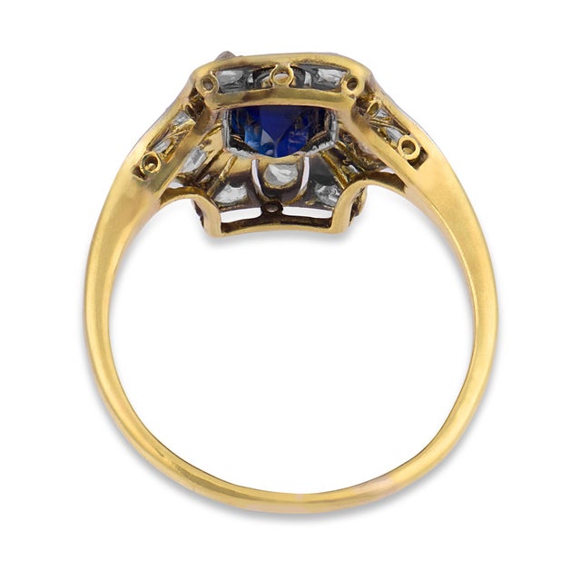 Edwardian Style 1.40 Carat Sapphire Diamond 18k Yellow Gold Ring, Size 7 For Sale In Los Angeles - Image 6 of 6