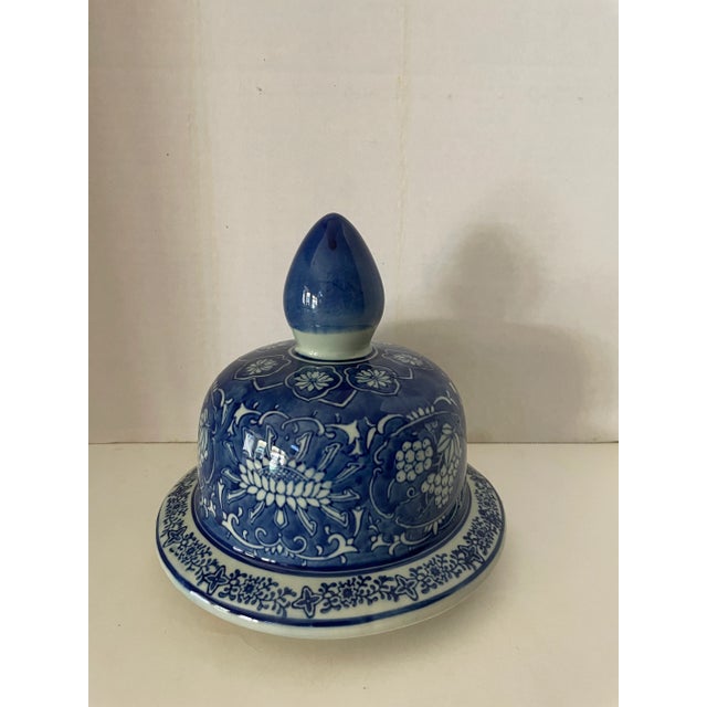 1970s Vintage Blue and White Hand Painted Chinoiserie Ceramic Table, Post or Lamp Finial- Set of 2 For Sale - Image 5 of 9