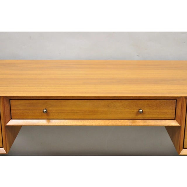 Orange West Elm Williams Sonoma Mid Century Modern Acacia Teak Style Writing Desk (B) For Sale - Image 8 of 16