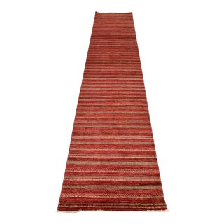 Gabbeh Runner 2'8'' X 12'1'' Red Wool Striped Hand-Knotted Oriental Rug For Sale