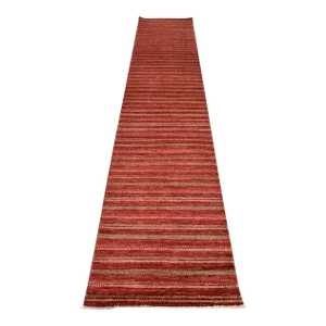 Gabbeh Runner 2'8'' X 12'1'' Red Wool Striped Hand-Knotted Oriental Rug