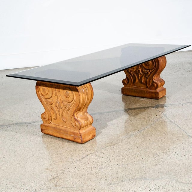 Glass 1960s Mid Century Modern Coffee Table Smoked Glass Cement Sculptural Vintage Brown For Sale - Image 7 of 12