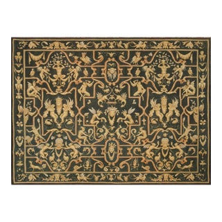 Rug & Kilim’s European Tudor Rug in Black With Gold and Beige Pictorial Patterns For Sale