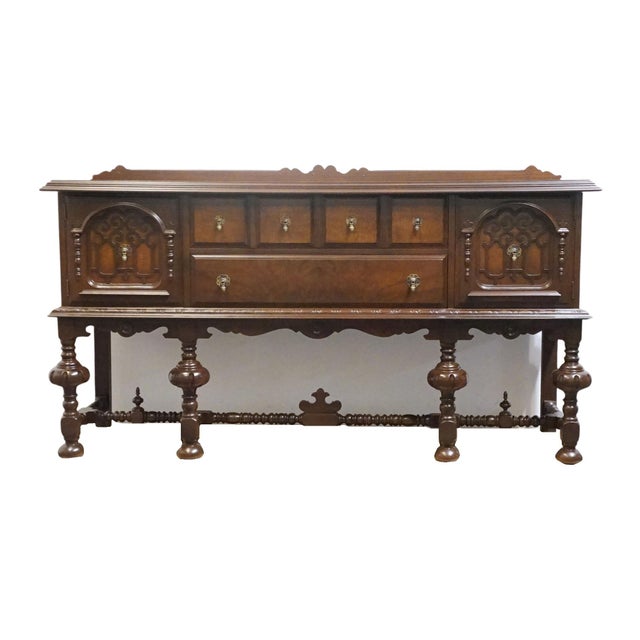 Gothic Abernathy Furniture Solid Walnut Gothic Jacobean / English Tudor 71" Sideboard Buffet For Sale - Image 3 of 14