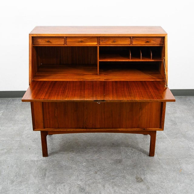 1960s Mid Century Danish Modern Secretary Desk Bureau Denmark Teak Drawer Tambour Door For Sale - Image 5 of 12