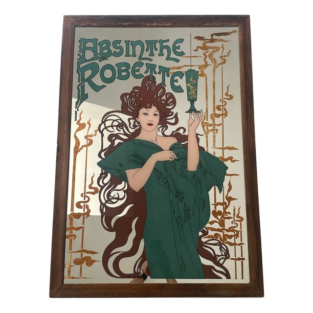 Vintage Art Nouveau Advertising Painted Mirror, 1980s For Sale