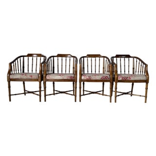 Vintage Drexel Hollywood Regency Faux Bamboo Carved Wood Dining Chairs – Set of 4 For Sale