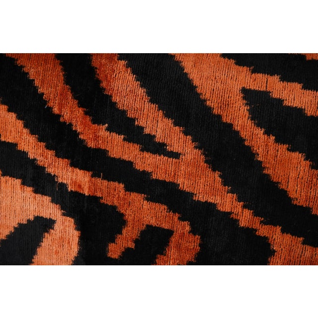Silk Ikat Velvet Pillow Cover | Tiger Print Vermilion and Black Lumbar Pillow For Sale - Image 4 of 5