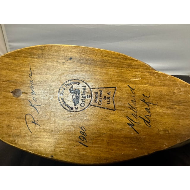 Wooden Bird Factory Mallard Drake Duck Decoy Hand Carved 1986 P. Korman Signed For Sale In New York - Image 6 of 10